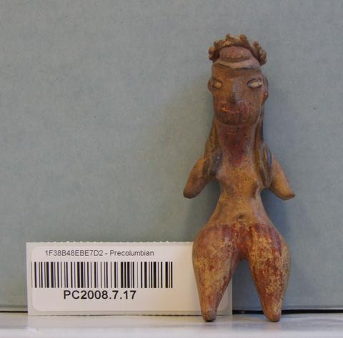 Unknown, Standing female figurine with long braids and painted legs, 1300–800 B.C.