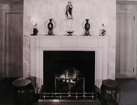 John Schiff, Interior view of Katherine S. Dreier's West Redding home, "The Haven": fireplace with Chinese porcelains, 1941