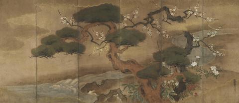 Kanō Tsunenobu, Pine, Cherry Blossoms and Bamboo, 18th century