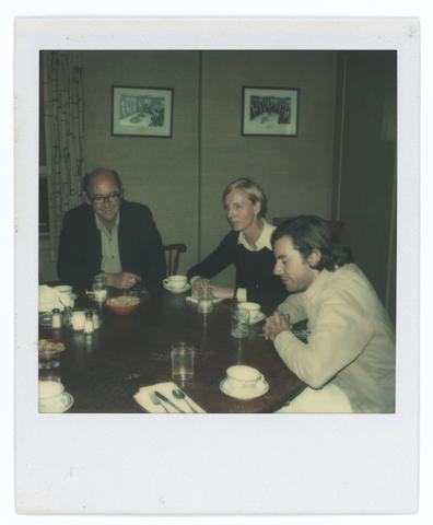 Walker Evans, Untitled [Norman Ives, Inge Druckery, and Jerry Thompson in the Private Dining Room at Mory's, New Haven, Connecticut], April 19, 1974