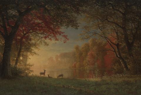 Albert Bierstadt, Indian Sunset: Deer by a Lake, ca. 1880–90