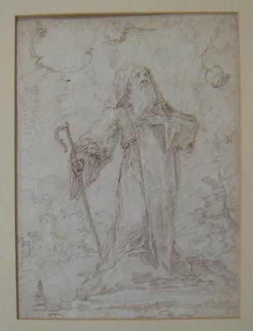 Unknown, An elderly man standing on a rock holding a staff, 17th century