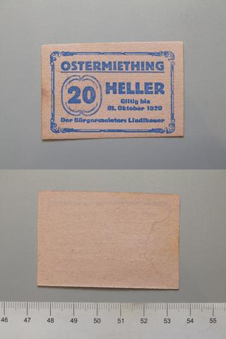 Ostermiething, 20 Heller from Ostermiething, Notgeld, 1920