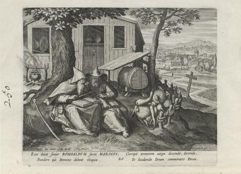 Johann Sadeler I, Saints Romualdus and Marinus, pl. 20 of 25 from the series Trophaeum Vitae Solitariae (Male Hermits), 1598