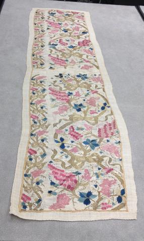 Unknown, Towel with Embroiderd Ribbon, Bows, and Pink Grapes, 19th century