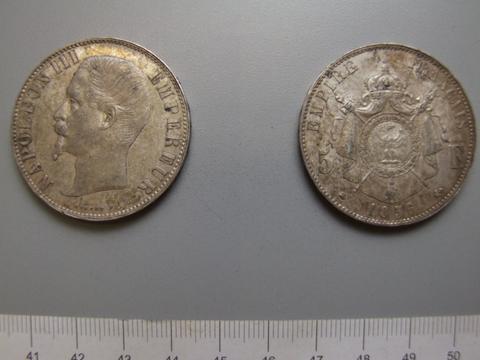 Napoleon III, 5 Francs from Strasbourg with Napoleon III, 1856