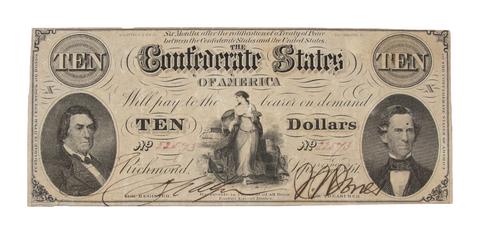 Robert M. T. Hunter, Confederate States of America, $10 note, September 2nd, 1861, 1861