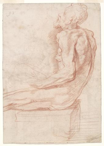 Polidoro da Caravaggio, Study of a Seated Old Man (recto); Copy (by an unknown artist) after a study by Perino del Vaga for the Sala Paolina, Castel Sant'Angelo (verso), ca. 1519–22 (verso ca. 1545–47)