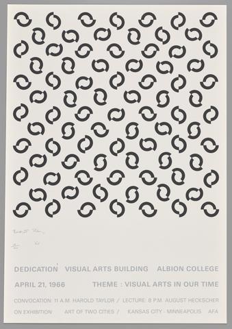 Bridget Riley, Dedication, Visual Arts Building, Albion College, April 21 1966, Theme: Visual Arts in Our Time, 1966