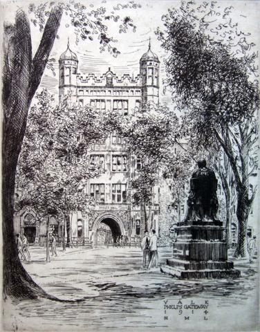 Huc-Mazelet Luquiens, Phelps Gateway, from A Series of Eight Etchings of Yale University, 1914, published 1915