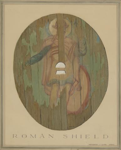 Herbert J. Gute, Watercolor of Shield from Dura-Europos, 1934–35