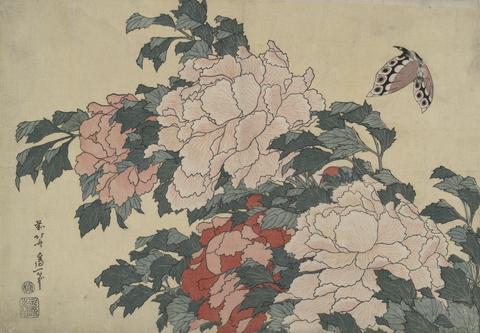 Katsushika Hokusai, Peonies and Butterfly, from an untitled series named Large Flowers, ca. 1833–34