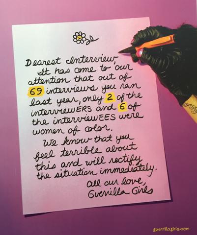 Guerrilla Girls, Dearest Interview, 2012