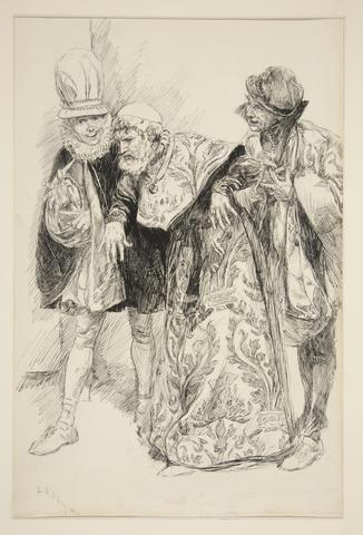 Edwin Austin Abbey, Baptista Protests, illustration for Act I, Scene i, Taming of the Shrew, 1892