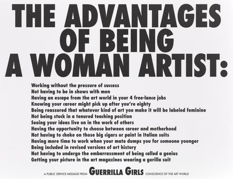 Guerrilla Girls, The advantages of being a woman artist, from the Guerrilla Girls' Portfolio Compleat 1985-2008, 1988