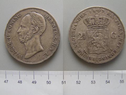 William II, King of the Netherlands, 2 1/2 Gulden of William II, King of the Netherlands from Utrecht, 1847