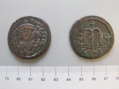 Tiberius II Constantine, Emperor of the Byzantine Empire, Follis (40 Nummi) of Tiberius II Constantine, Emperor of the Byzantine Empire from Constantinople, 579