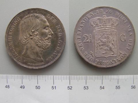 William III, King of the Netherlands, 2 1/2 Gulden of William III, King of the Netherlands from Utrecht, 1870