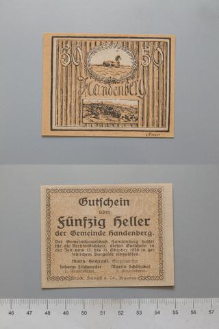 Handenberg, 50 Heller from Handenberg, Notgeld, 1920