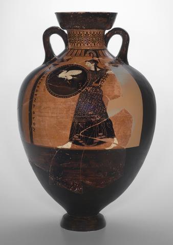Kleophrades Painter, Panathenaic Prize Amphora: A: Athena, B: Four-horse chariot, ca. 490 B.C.