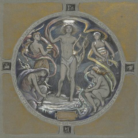 Elihu Vedder, Study for Center Circle of Huntington Ceiling: Apollo and the Four Seasons, ca. 1893