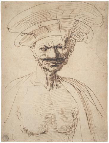Guercino (Giovanni Francesco Barbieri), Caricature of a Man Wearing a Large Hat, ca. 1630–40