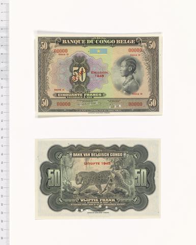 Banque du Congo Belge, 50 Francs of Banque du Congo Belge from Belgian Congo, 1945