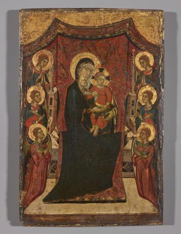 Master of Monte Oliveto, Virgin and Child Enthroned with Six Angels and The Crucifixion, ca. 1315