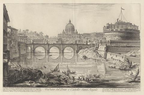 Giovanni Battista Piranesi, Veduta del Ponte e Castello Sant'Angelo (View of the Bridge and Castel Sant' Angelo), from Vedute di Roma (Views of Rome), 1754