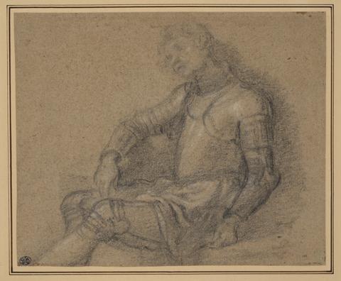 Francesco Curradi, Half-Length Female Figure (recto); Seated Soldier in Armor (verso), ca. 1620–25