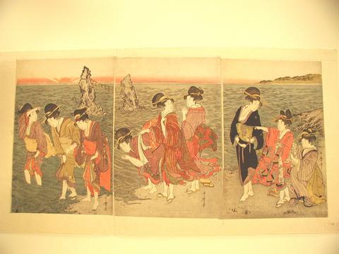 Kitagawa Utamaro, Sunrise at Futami-ga-Ura (triptych), ca. 1804–06