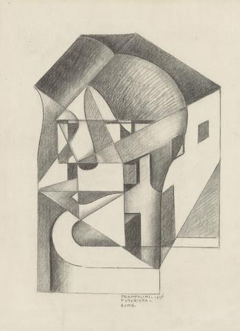 Enrico Prampolini, Architectonic Absolute: Head and Houses (Futurista Roma), 1920