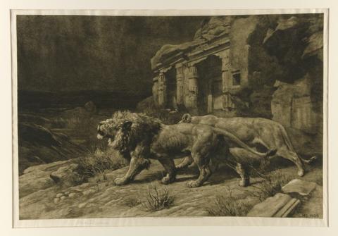 Herbert Dicksee, Lions and Egyptian Ruins, 1909