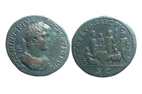 Caracalla, Roman Emperor, Sestertius of Caracalla, Roman Emperor from Rome, 204