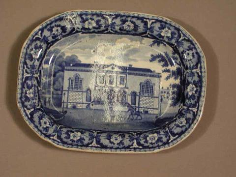 John and William Ridgway, Vegetable dish with a view of Charleston Exchange, South Carolina, 1825–30