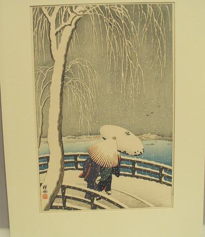 Ohara Shōson, Snow on Willow Bridge (Yanagi-bashi no Yuki), 1927