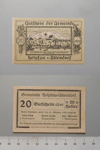 Helpfau-Uttendorf, 20 Heller from Helpfau-Uttendorf, Notgeld, 1920