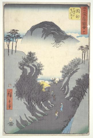 Utagawa Hiroshige, Okabe, Narrow Ivy Path at Mount Utsu, Twenty-second from the series Famous Sights of the Fifty-three Stations, 7th month, 1855