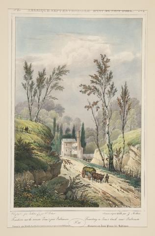 Jacques Gerard Milbert, Amerique Septentrionale - Etat de New-York (corrected to "Maryland"). N. 32, pl. 4....Foundery on Jone's Creek near Baltimore., 1828–1829