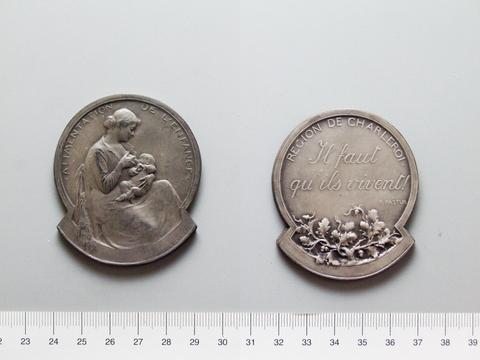 Godefroid Devreese, Silver Plaquette from Belgium of Alimentation de l'Enfance, 1916