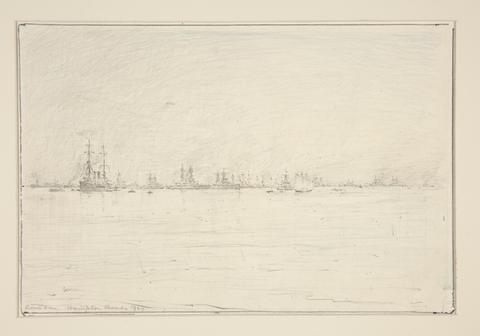 Louis Orr, Ports of America: Hampton Roads: Detail: Morning, Fleet in background, 1920s