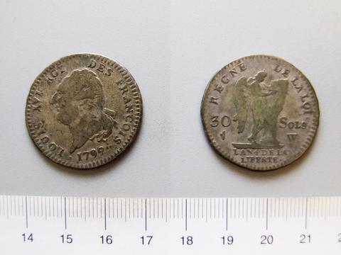 Louis XVI, King of France, 30 Sols of Louis XVI, King of France from Lille, 1792