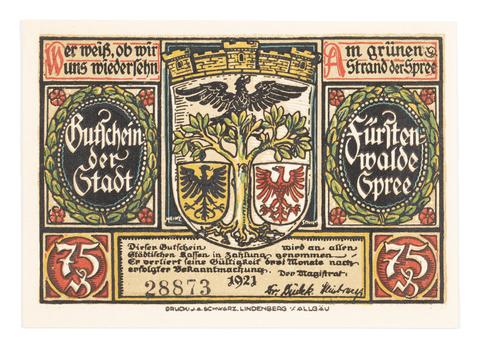 Fürstenwalde Spree, 75 Pfennig from the City of Furstenwald, 1921
