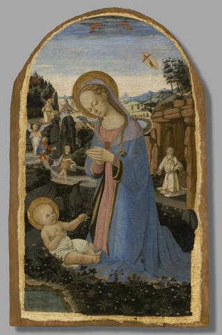 Andrea del Verrocchio, The Adoration of the Christ Child with Saint Francis of Assisi Receiving the Stigmata; Tobias and the Angel; Saint John the Baptist in the Wilderness; and the Penitent Saint Jerome, ca. 1465–70