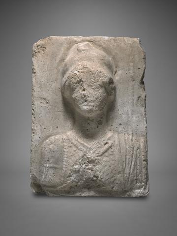 Unknown, Plaster block with relief bust of Athena, ca. 1st century B.C. to 3rd century A.D.