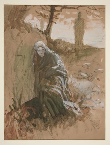 Edwin Austin Abbey, Figure in woods - unidentified illustration, n.d.