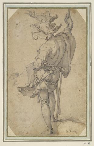 Unknown, Standing Soldier wearing a plumed Hat, seen from the back, 1595–1600