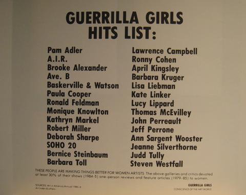 Guerrilla Girls, Guerrilla Girls Hits List, from the Guerrilla Girls' Compleat 1985-2008, 1986