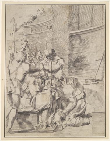 Aertgen Claesz. Van Leyden, The Mocking of Christ (recto); extensive writing in Dutch on verso, ca. 1525–30