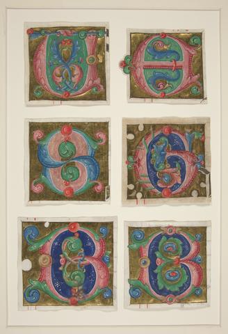 Jacopo Filippo d'Argenta, Cuttings from an Antiphonary (?): Six Initial Letters, U or V, E, S, G, B, B, ca. 1490–1500